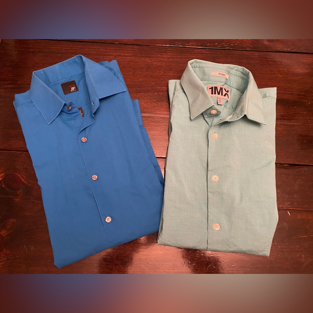 Bundle of 2 Long-Sleeved Button-Down Slim Fit Shirts -15-15.5x32/33